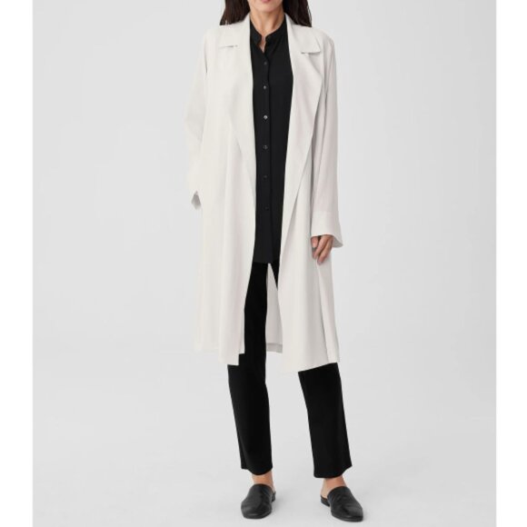 Eileen Fisher Silk Georgette Crepe Trench Coat, Ivory - Picture 1 of 4